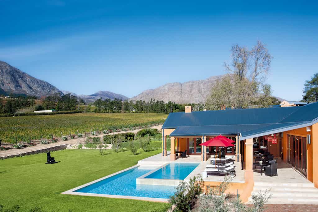 View of the pool and terrace at the Vineyard suites