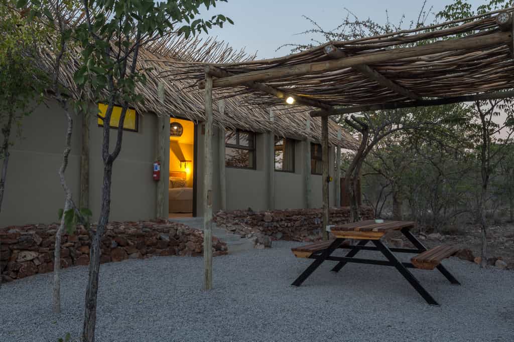 The outside seating area at each unit