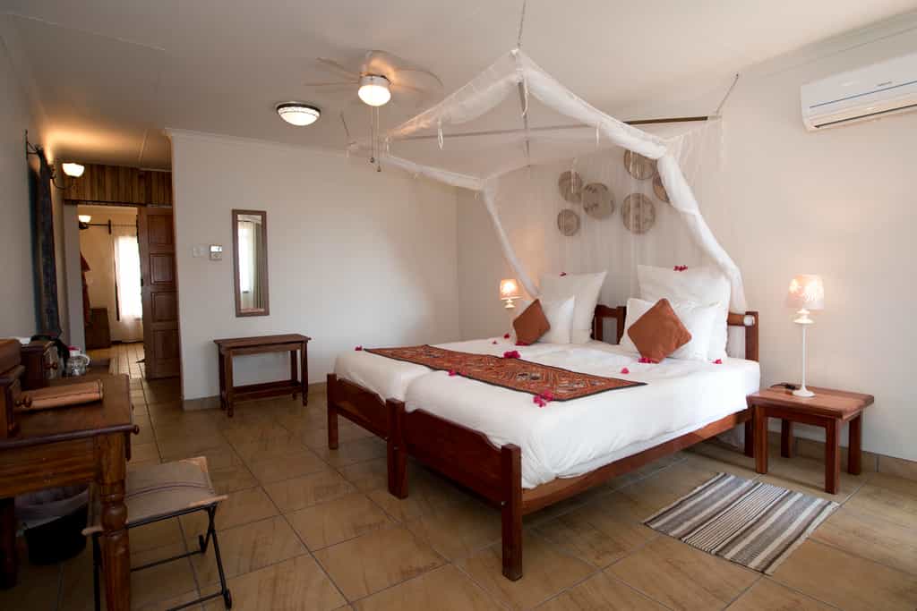 Spacious double guest room, view from verandah