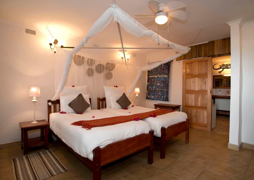 Spacious double guest room, view from verandah