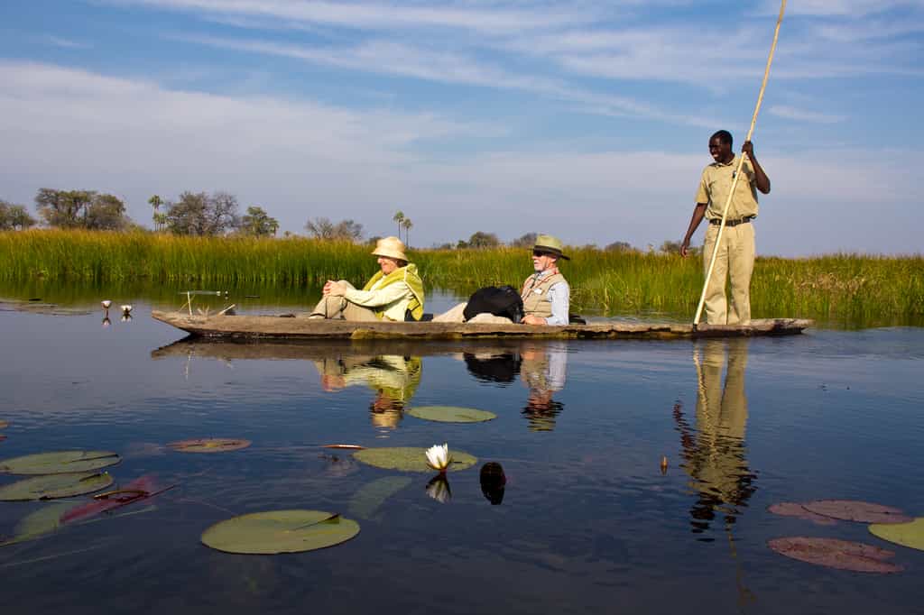 Enjoy the beautiful scenery on a mokoro activity at Delta Camp