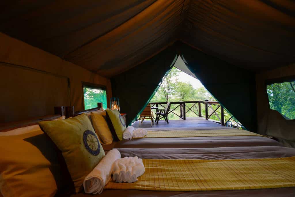 Looking out through the tented suite onto the deck