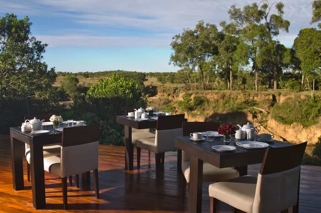 Breakfast on the terrace watching hippos in the Mara River