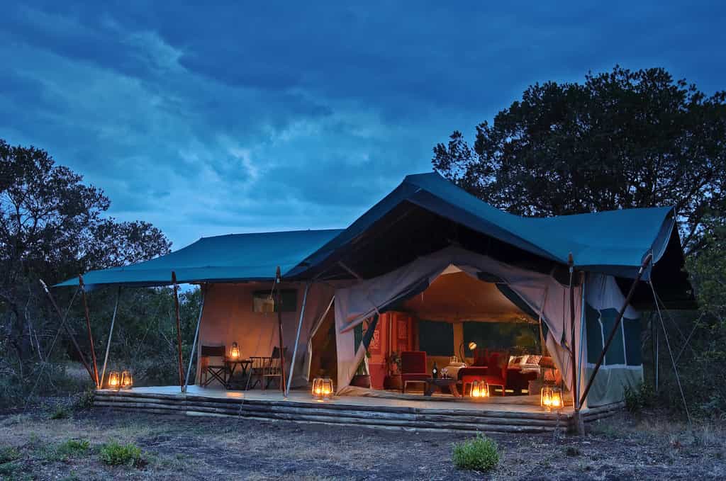 Kicheche Laikipia guest tent at night