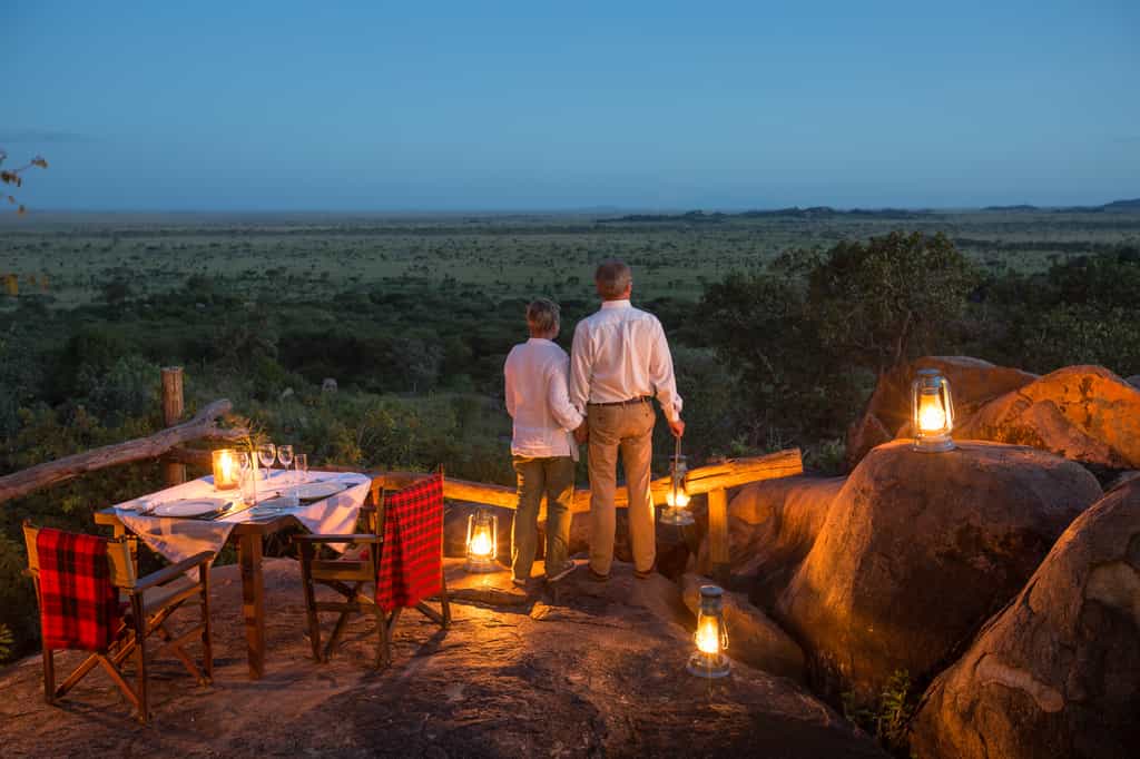 Romantic dinner on the rocks of the lounge area