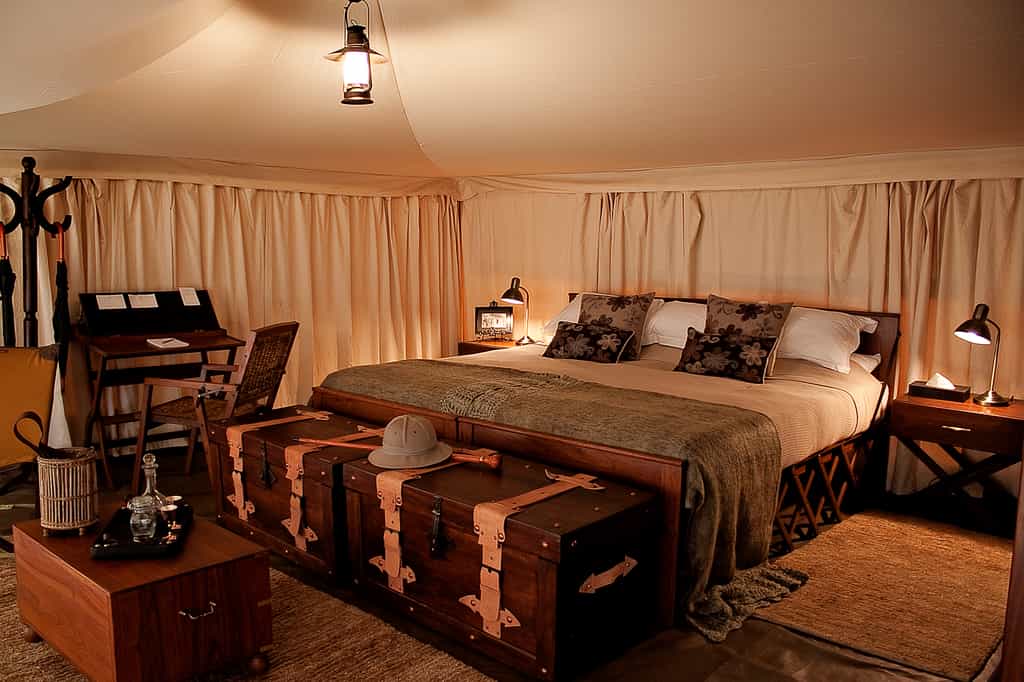 Interior view of a double ensuite tent