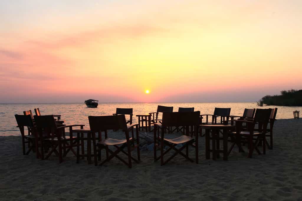 Sunset and Campfire at Kungwe Beach Lodge