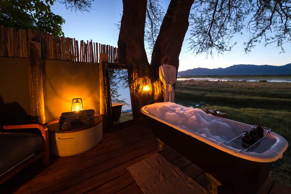 Ruckomechi’s legendary outdoor bath offers a romantic interlude