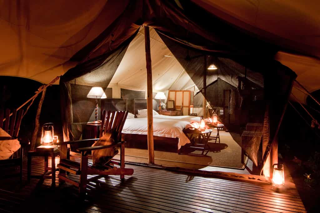 Looking into the Tented bedroom from the deck