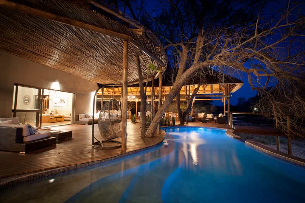 Pool deck at night