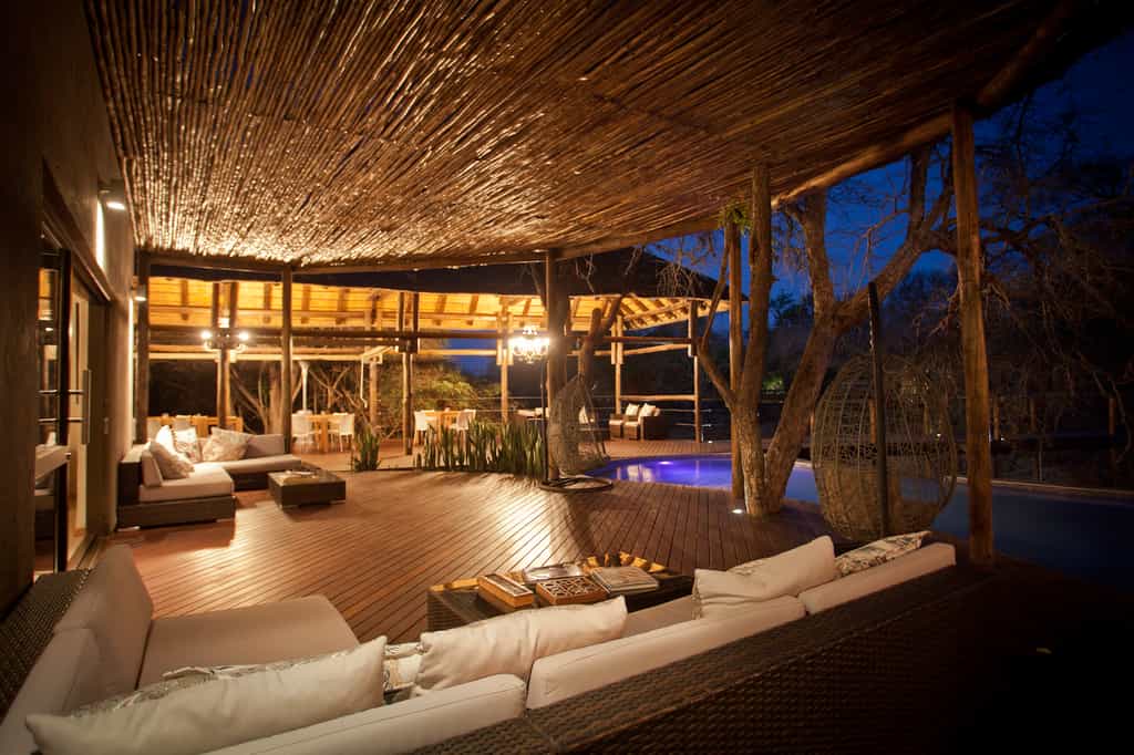 Pool deck at night
