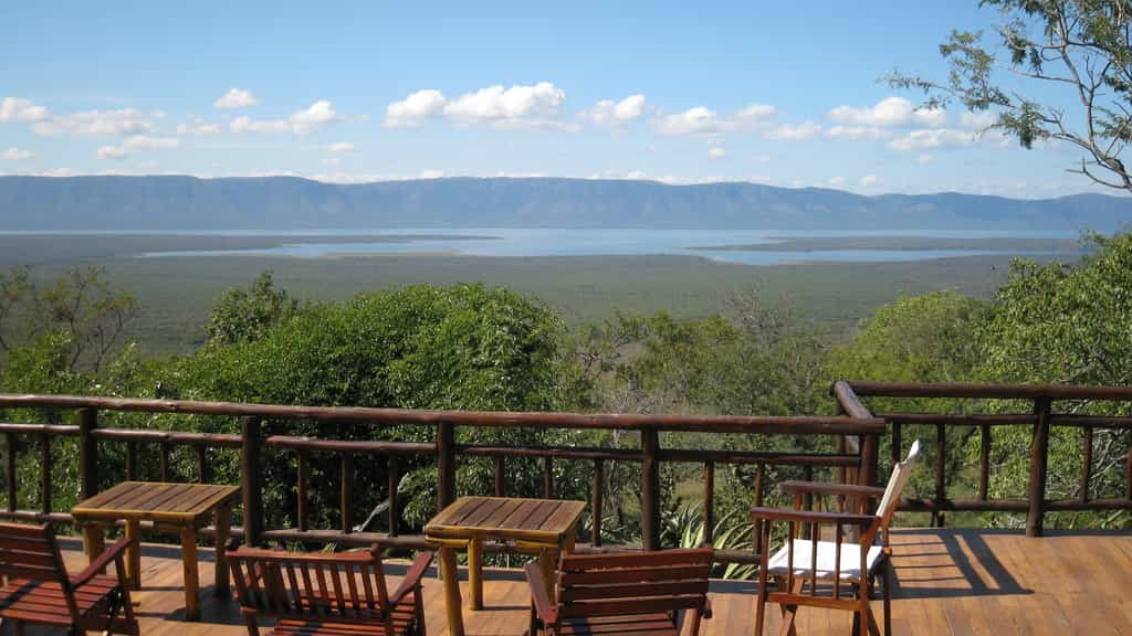 Panoramic scenery of the Lebombo Mountains, Lake Jozini and Pongola Game Reserve 