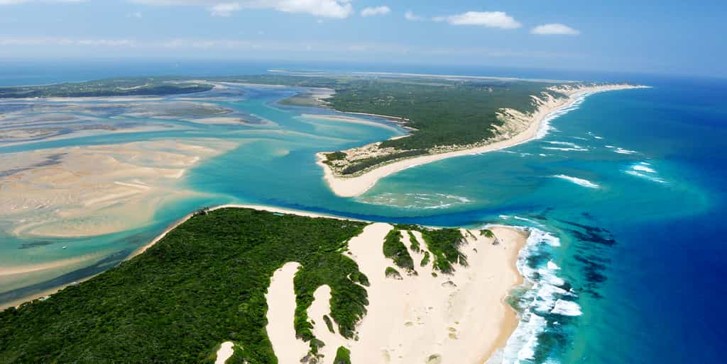 This shot shows the lodge in the foreground and the amazing estuaries teaming with life
