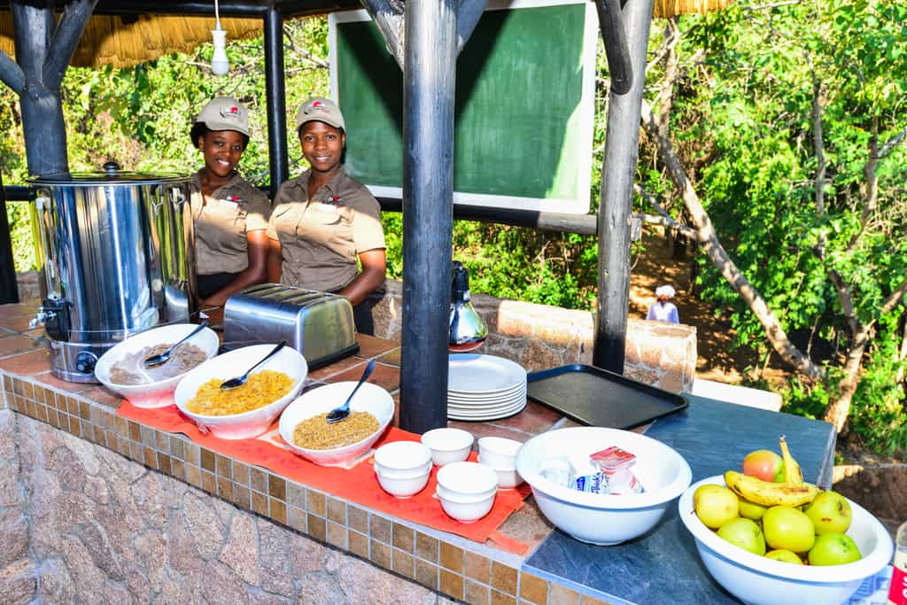 Breakfast cereals, fruit and yoghurt, and service with a smile!