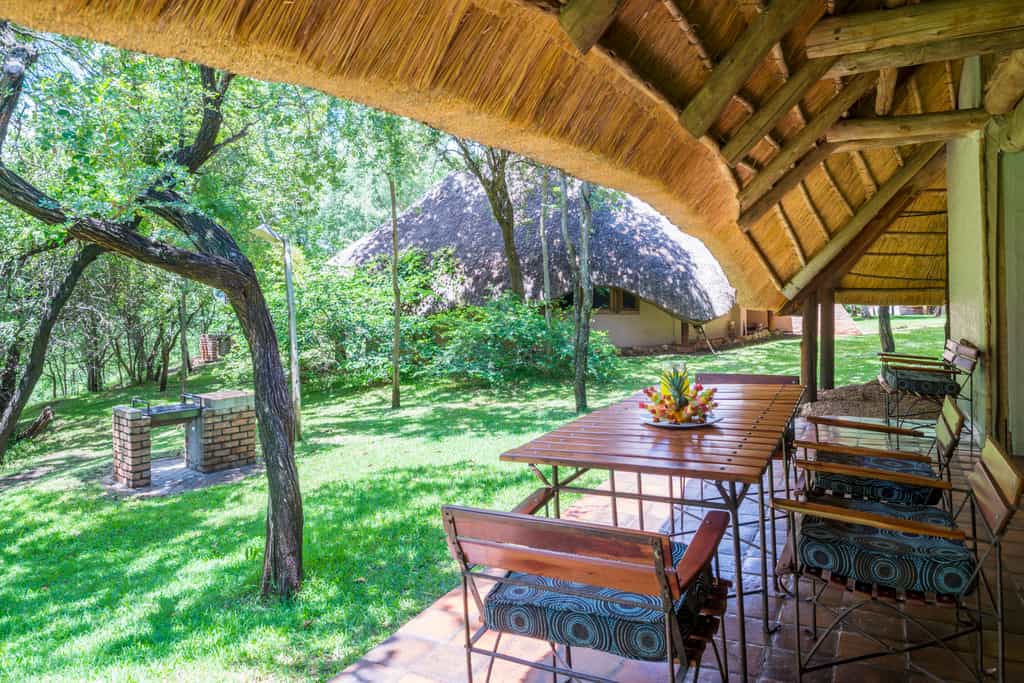 Patio of lodge - looking out onto the garden