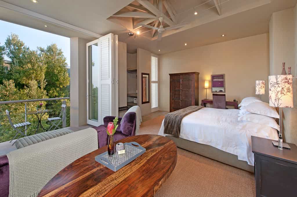 View from the kitchenette into the Pinotage deluxe room and balcony