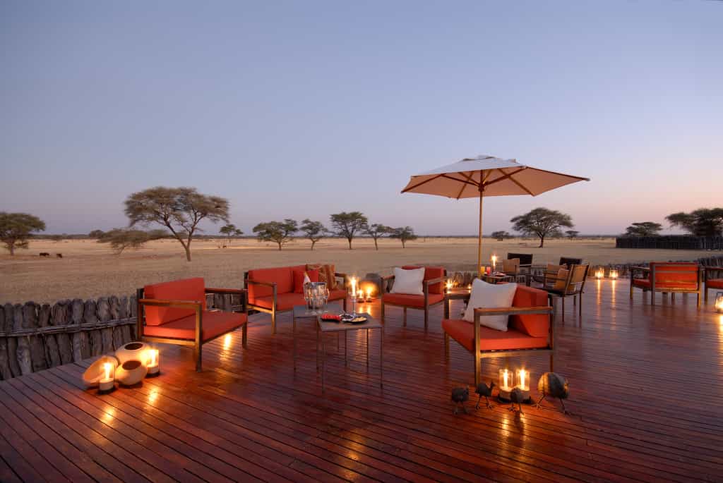 You can have a refreshing dip into the swimming pool, and when the sun starts to set just before dinner you can retreat to the large wooden veranda at the bar or the little observation tower. Both are fabulous places for savouring the enchanting hour of dusk - and keeping an eye on the watering place which is illuminated at night. The rare Nyala, Black Springbok and White Blesbok, Sable and Roan Antelope regularly put in an appearance.