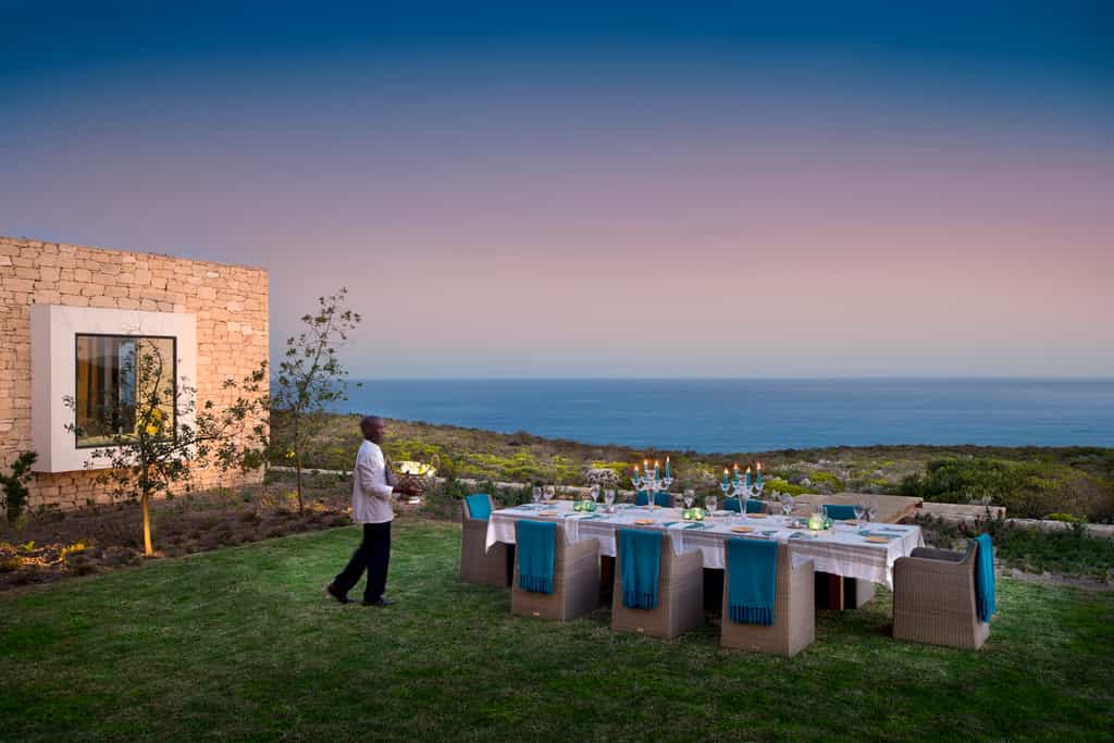 Outside dining area with a view