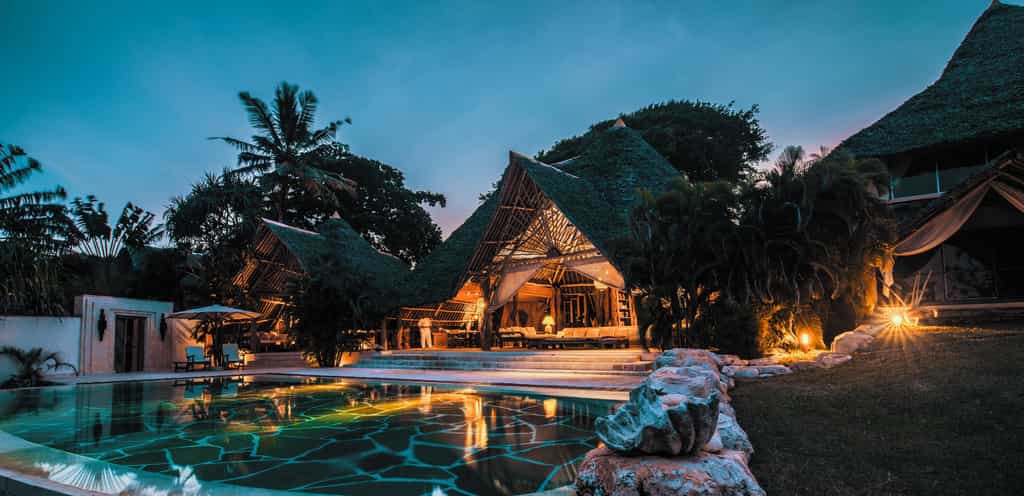 Garden villa at dusk