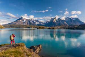 Photograph the bright blue waters of Pehoe Lake