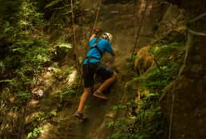 Rappel a natural rock wall in Rincón de la Vieja