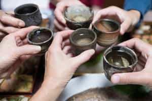 Sample local sake in Yudanaka