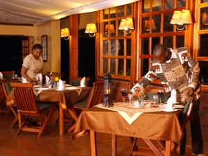 Relaxed with a delicious array of food.