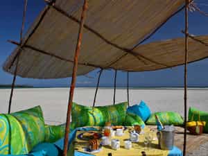 Sand bank is magically revealed at low tide and is perfect for relaxing and swimming.