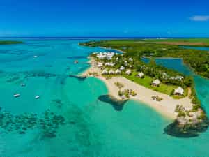 Aerial view of the private peninsula where Preskil Beach Resort is found