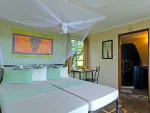 The interior of a bungalow at Etosha Safari Camp.
