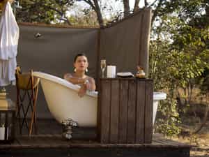 Luxurious outside bath in honeymoon suite