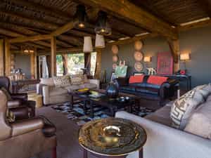 The lounge features traditional African decor