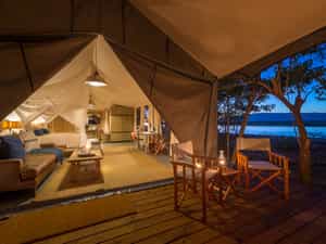 Guest tents overlook the Lower Zambezi River