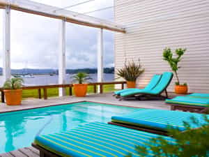 Our beautiful splash pool is located on the edge of the Knysna Lagoon.