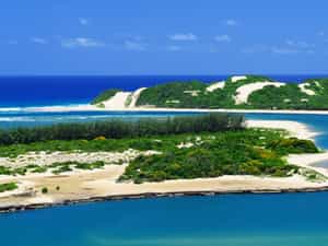 Aerial overlooking Inhaca Island with lodge in the background