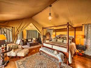 A lavishly and traditionally furnished safari tent.