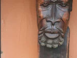 One of the beautiful hand carved wooden esculptures in our Garden.
