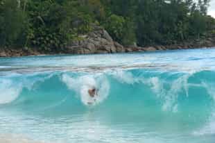 Catch a wave out surfing in the Seychelles