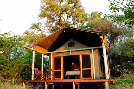Motswiri has 5 luxurious tents accommodating 10 guests in total in large, airy tents on decking overlooking the Selinda Spillway.  Each tent has ensuite facilities and hot and cold running water