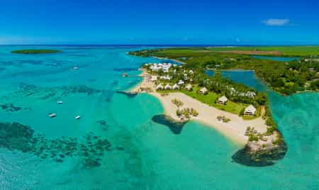 Aerial view of the private peninsula where Preskil Beach Resort is found