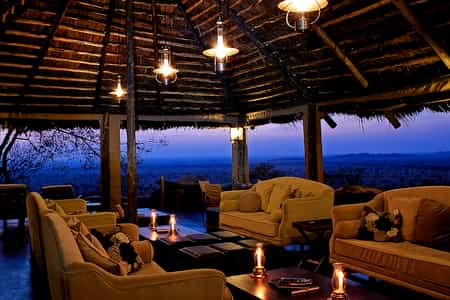 Serengeti Pioneer lounge and bar, perched on a rocky outcrop, and affording one of Serengeti's most outstanding vantage points